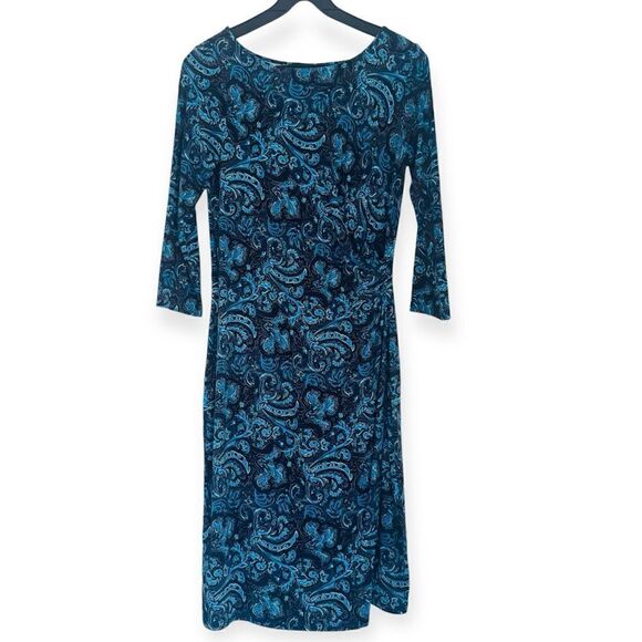 Talbots Blue Paisley Faux Wrap Dress Size Small - Picture 1 of 5
